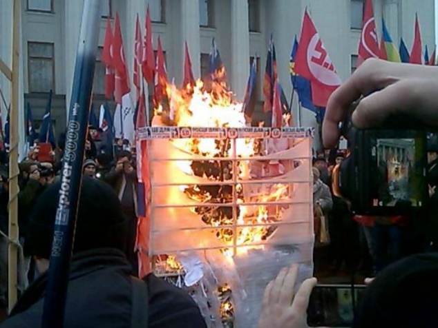 Под стенами Верховной Рады митингующие сожгли налоговый кодекс, а депутаты подрались в зале (фото, видео)